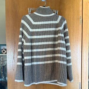 H&M Brown and Cream Striped Turtleneck Sweater